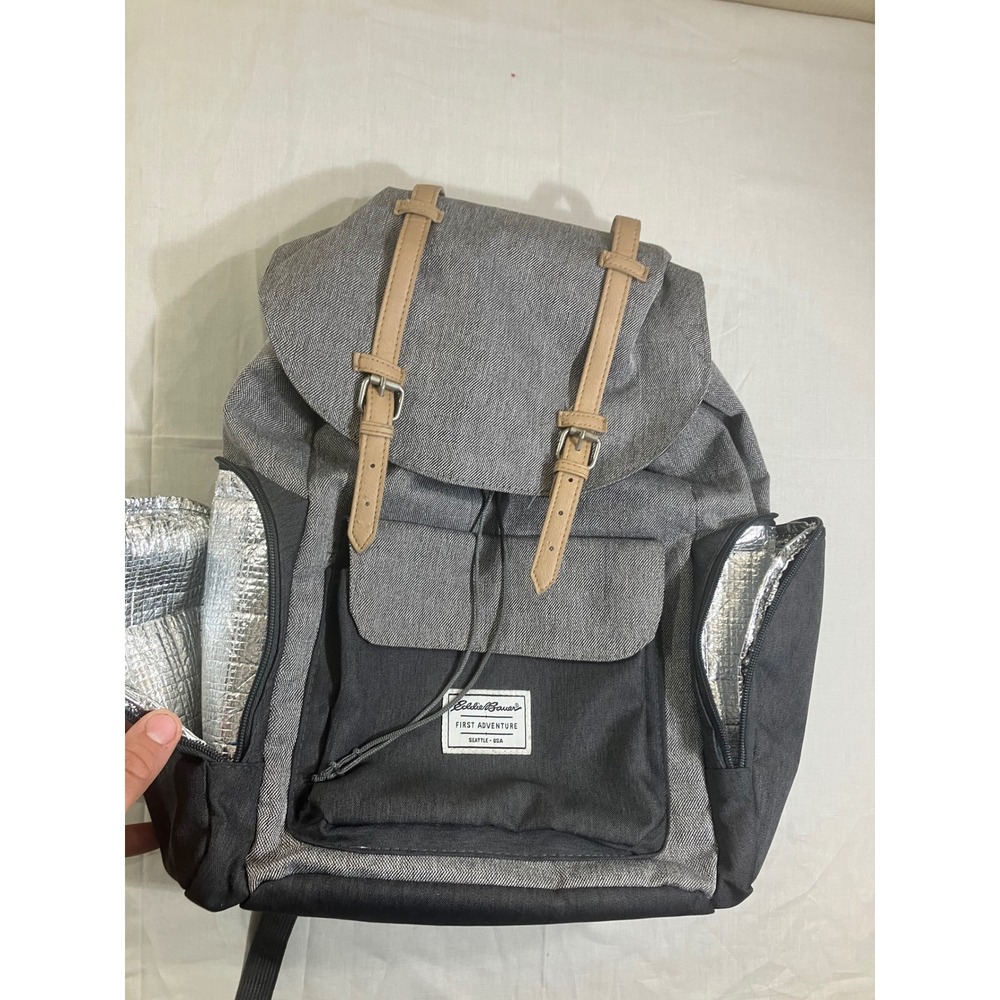 Eddie Bauer First Adventure Gray Diaper Backpack Insulated Pocket Heritage Style - Picture 5 of 10